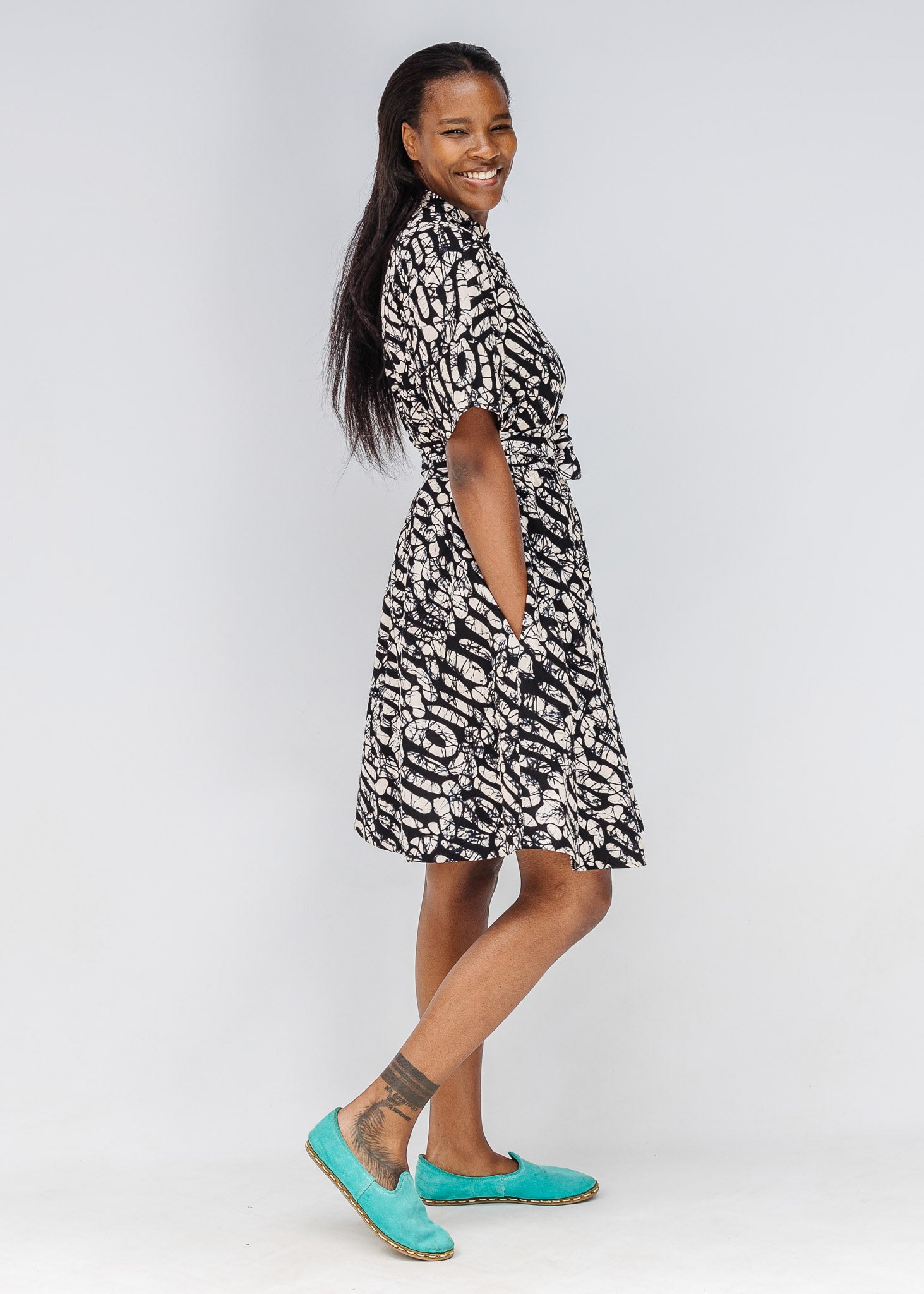 Monochrome Short Sleeved Dress
