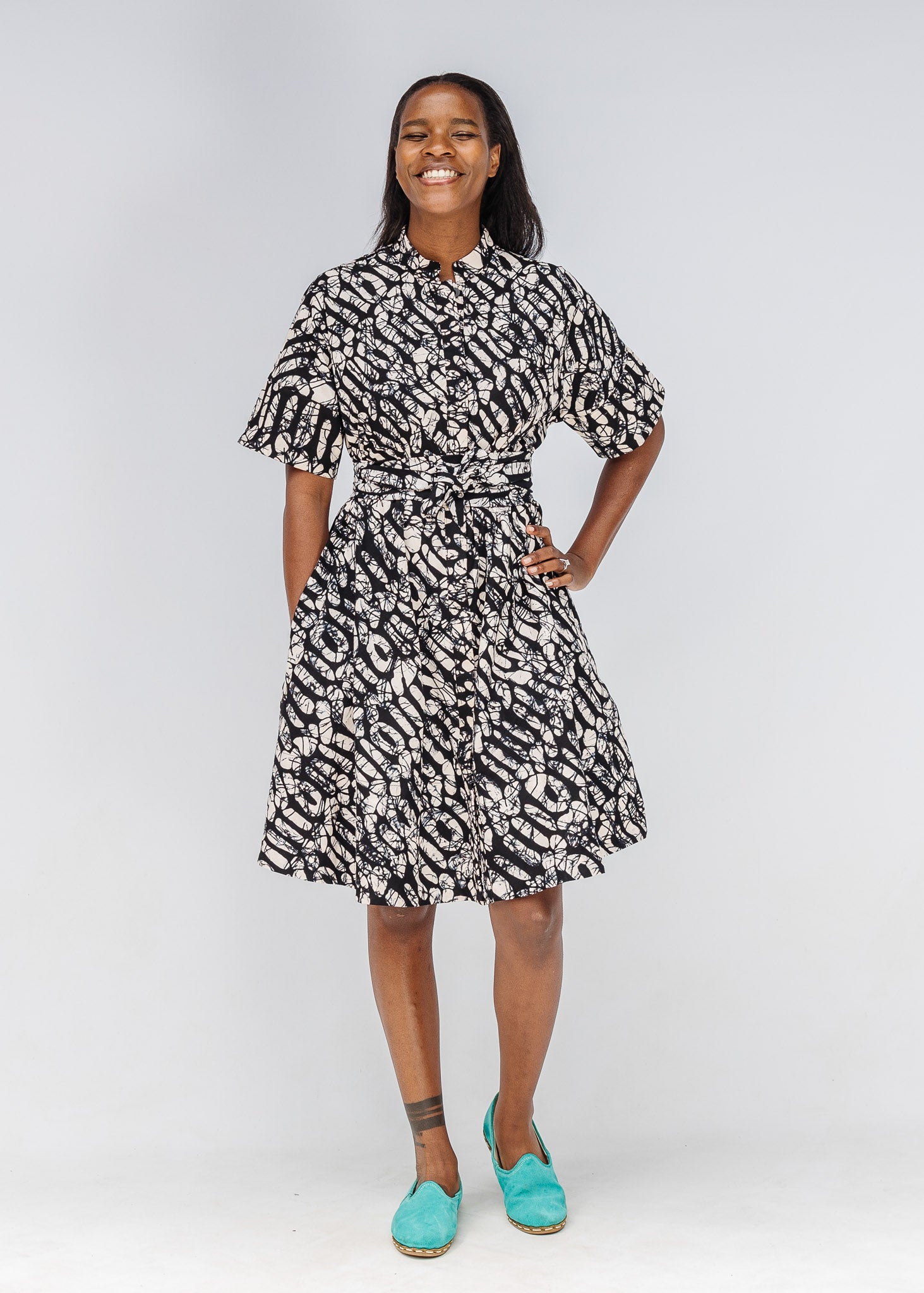 Monochrome Short Sleeved Dress