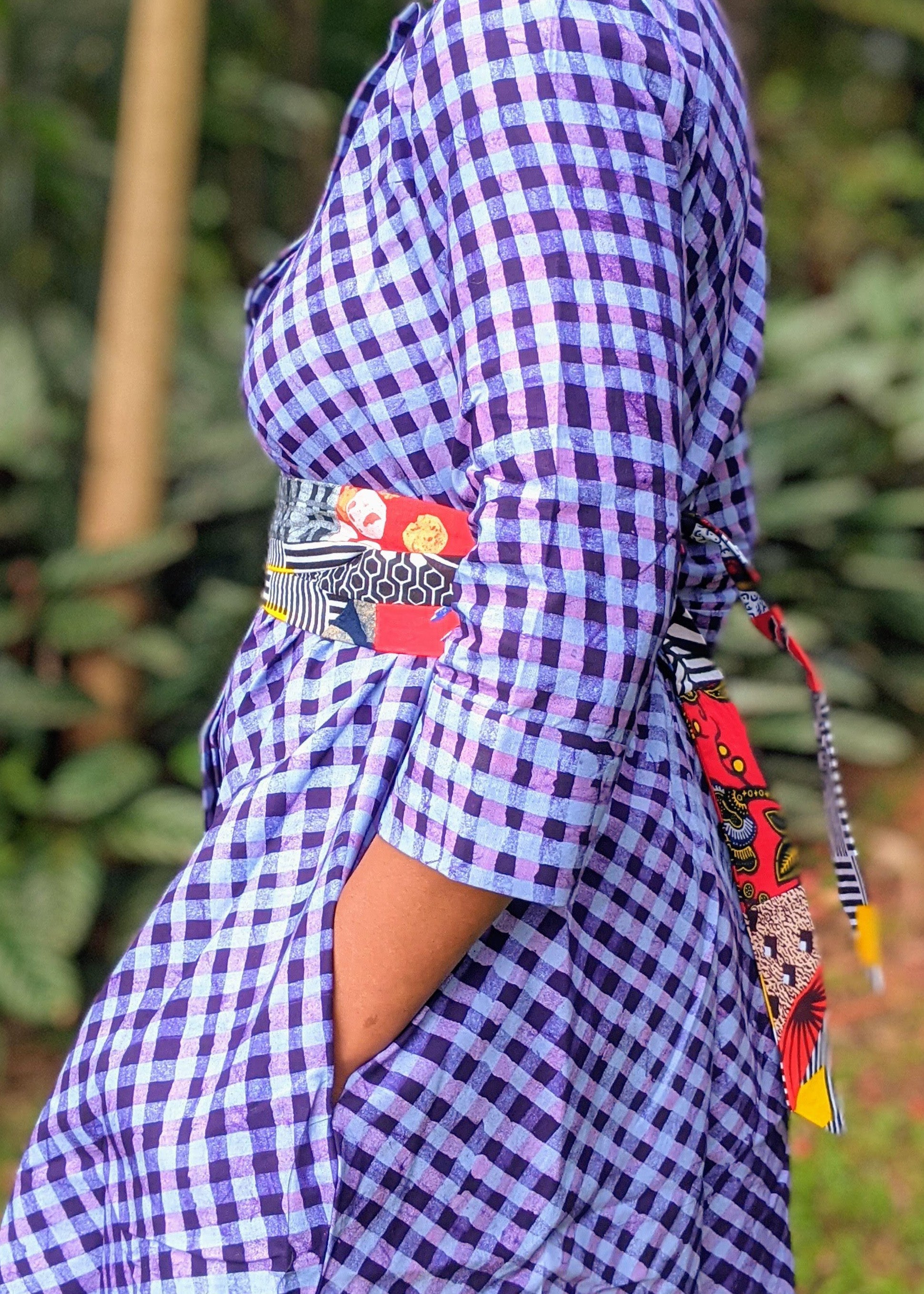 Patchwork print wrap belt