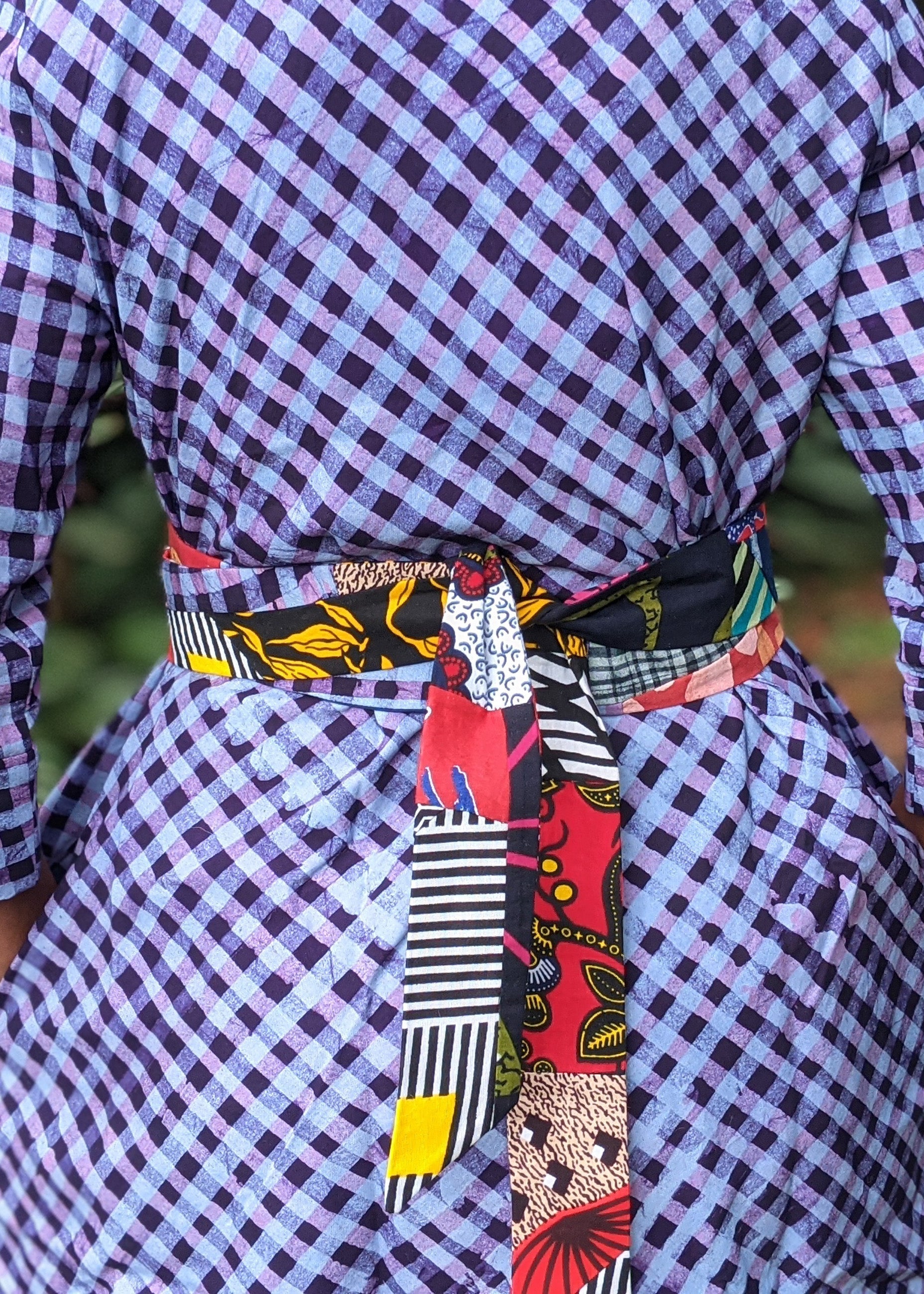 Patchwork print wrap belt